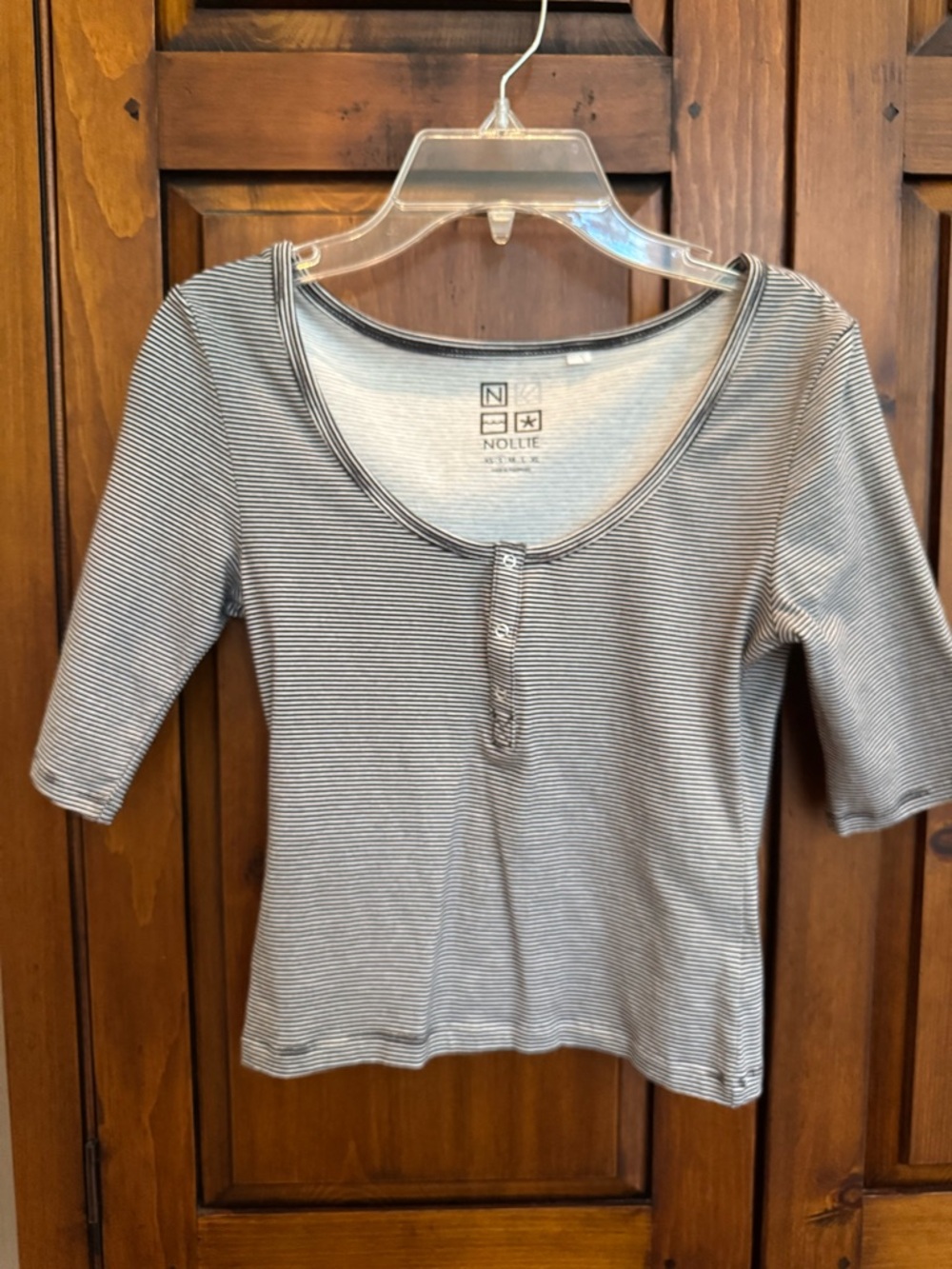Nollie Size Small Striped Midi Henley Half Sleeve Tee in Black and White NWOT